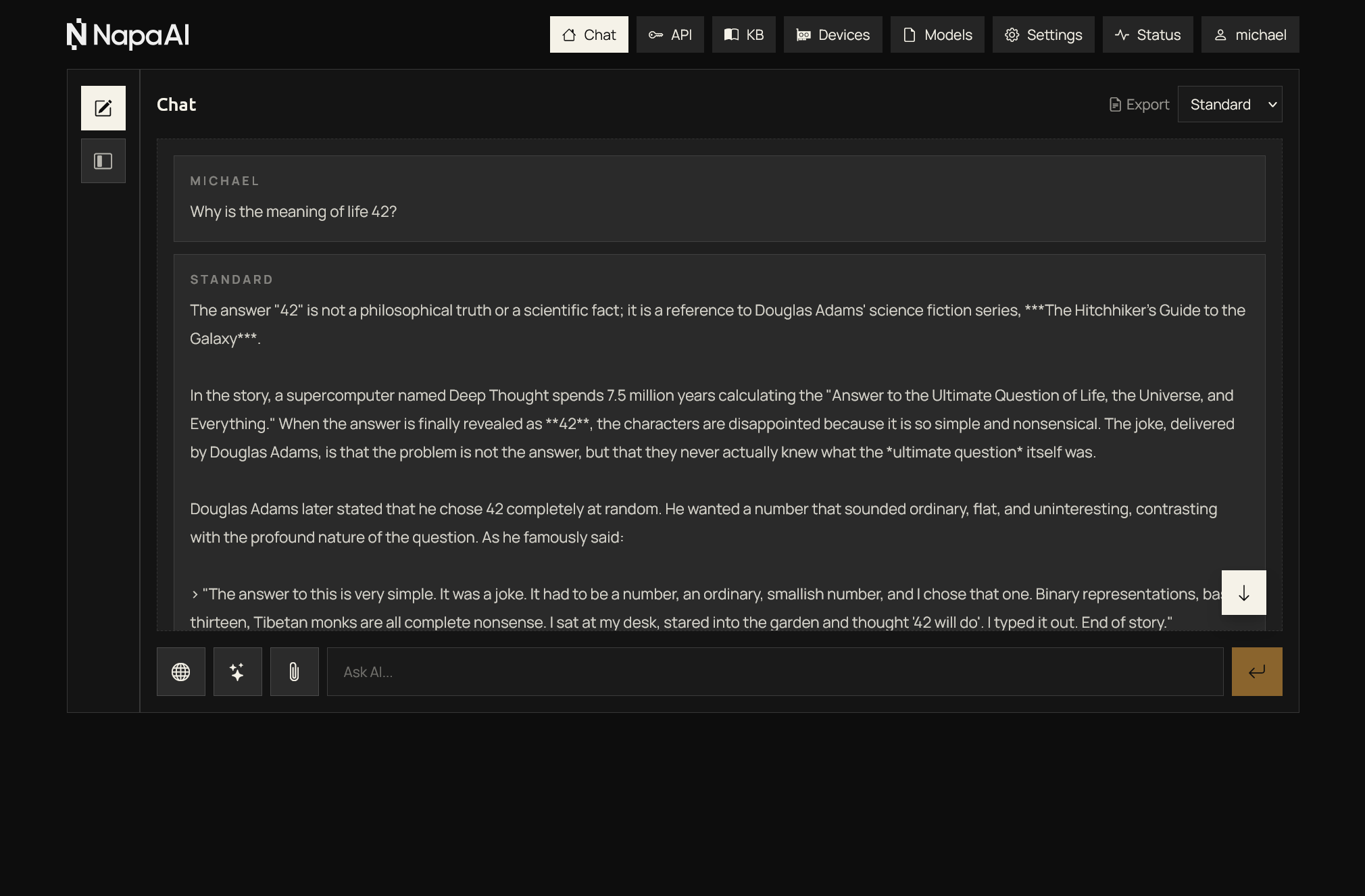 LmPanel chat interface screenshot showing AI conversation